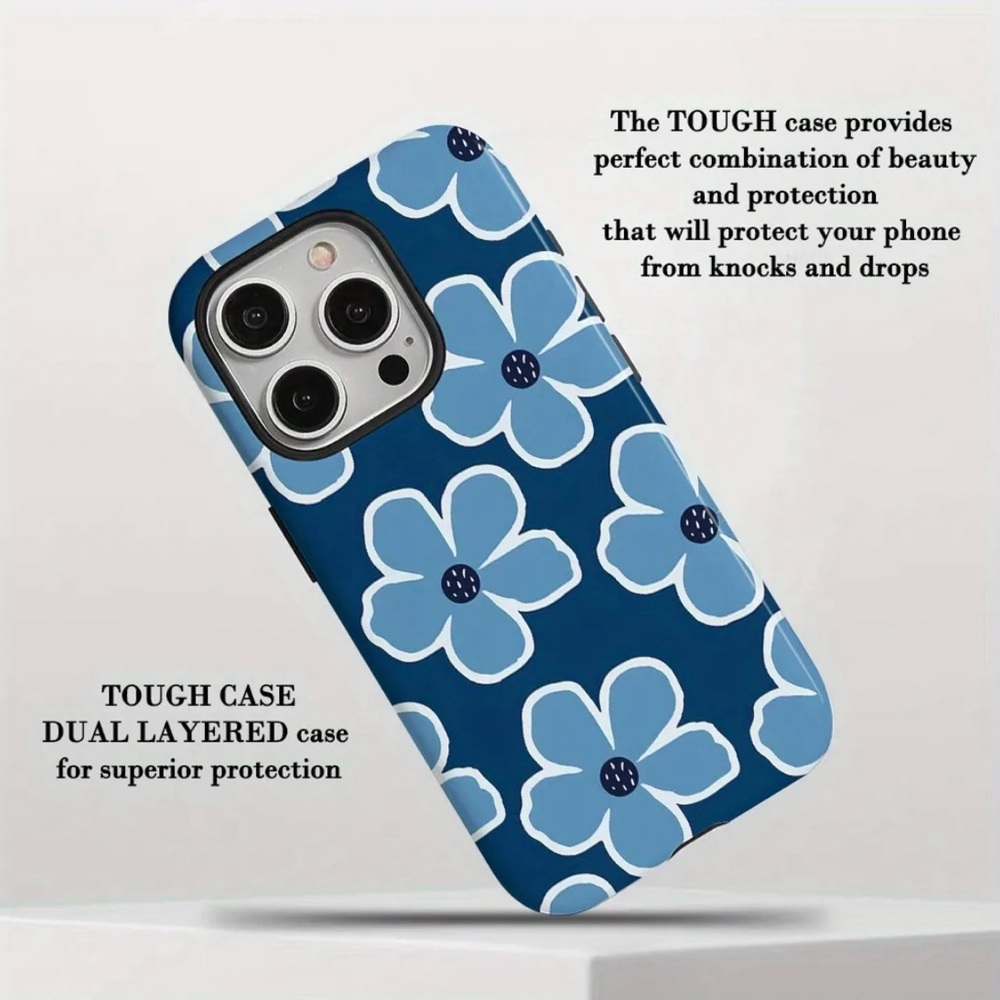 iPhone 16 PRO Phone Case TPU Layered Case Blue Flowers Drop Proof Durable - Picture 2 of 6